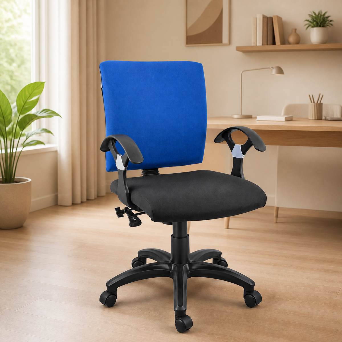 Heeman computer chair in a warm contemporary home workspace
