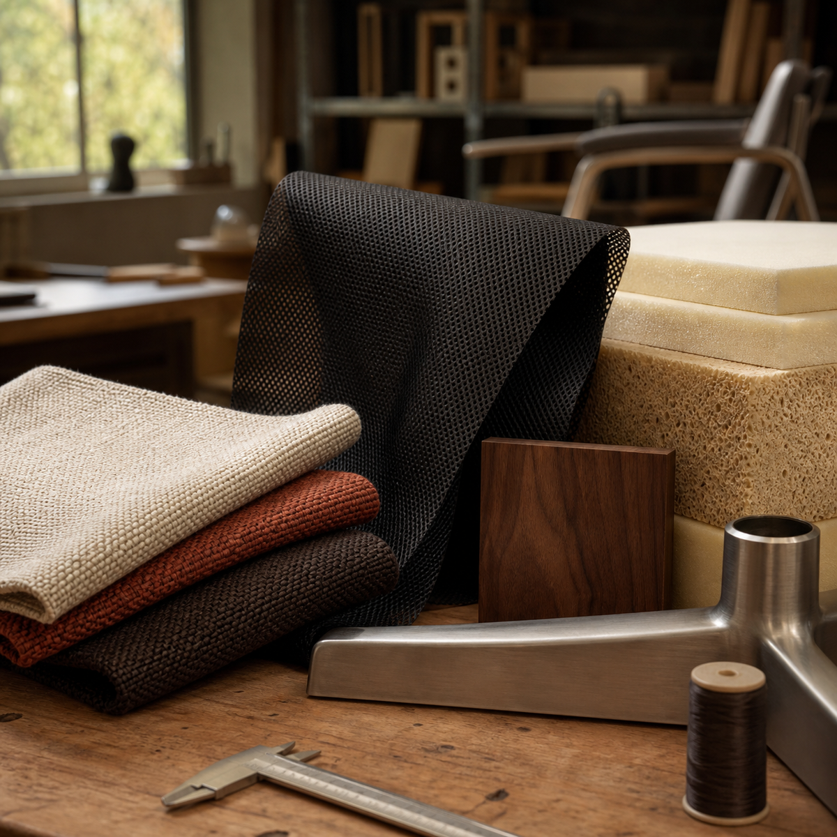 Heeman furniture fabrics, mesh, foam, wood and metal materials